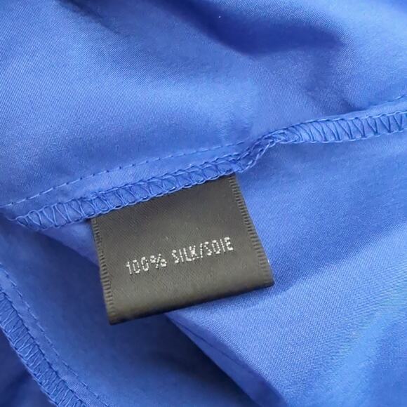 Lafayette 148 New York Womens Top Sheen Shiny 100% Silk Blouse Royal Blue Sz 4 S - Picture 4 of 6